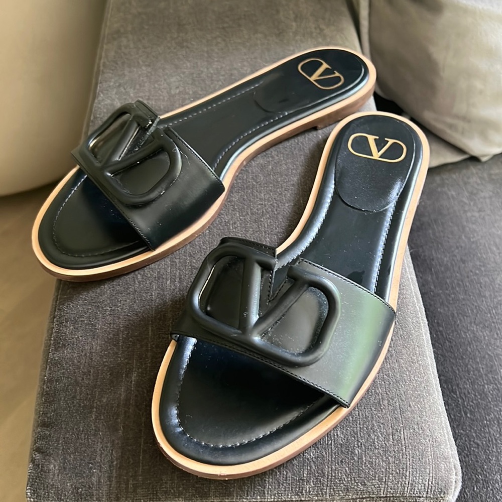 Valentino Black slide on sandal flats